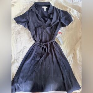 NWT London Times Cinched Waist Navy Dress